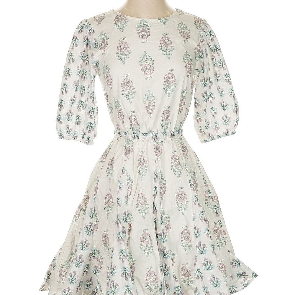 Christian LaCroix Flare Floral Print Dress with Puff Sleeves